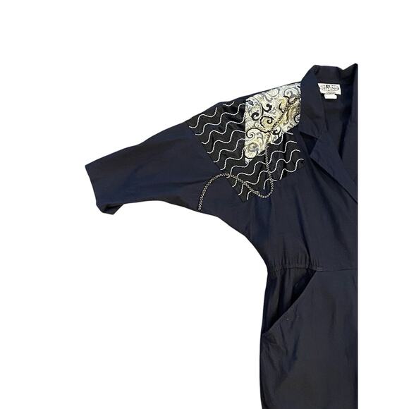 80’s ON THE ROCKS California Black Jumpsuit Retro Shirt One Piece Metallic Rock - Picture 3 of 9